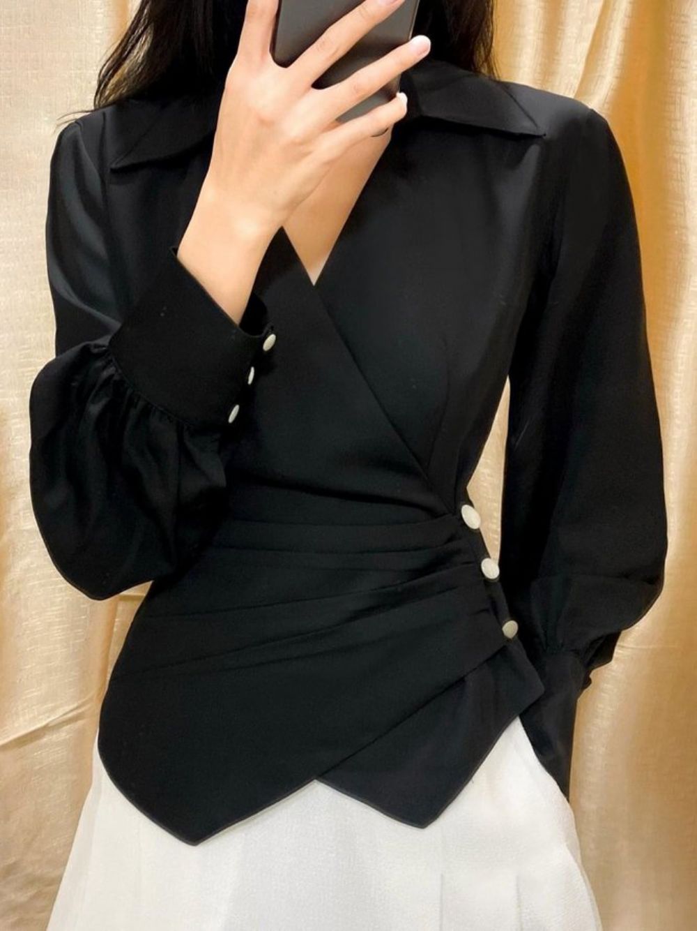 Overhemdkraag Effen Elegante Blouse Met Lange Mouwen Dagelijks Gebruik