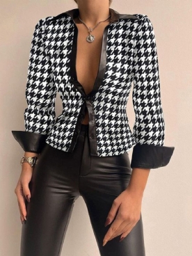 Overhemdkraag Urban Regular Fit Houndstooth-Blouse Met Lange Mouwen