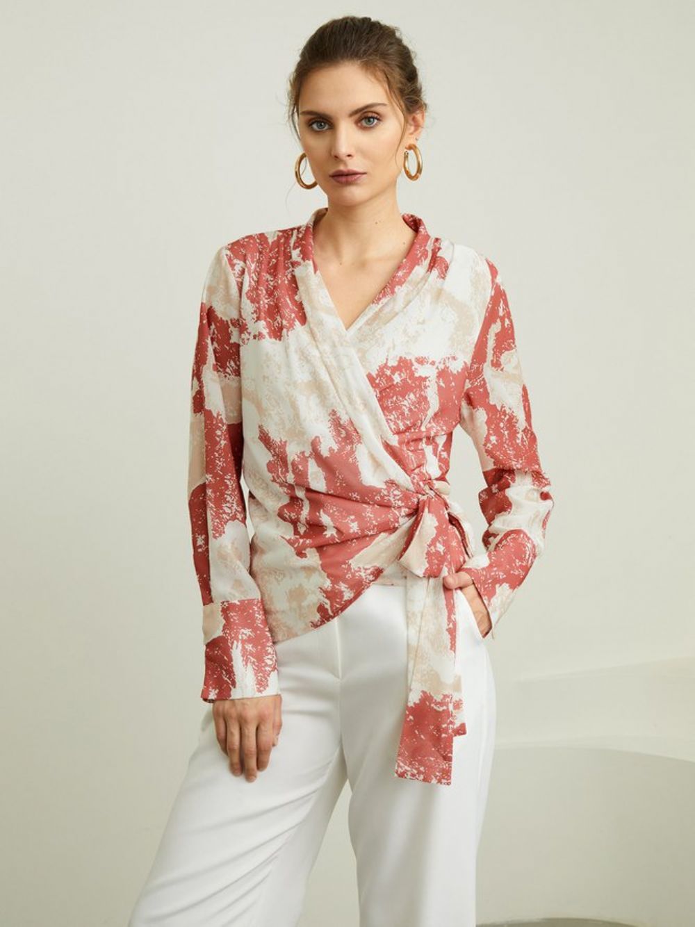 Regular Fit Blouse Met V-Hals Lange Mouwen