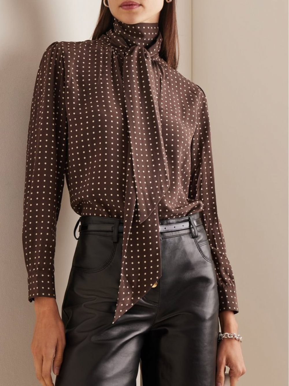 Urban Opstaande Kraag Polkadots Strik Blouse