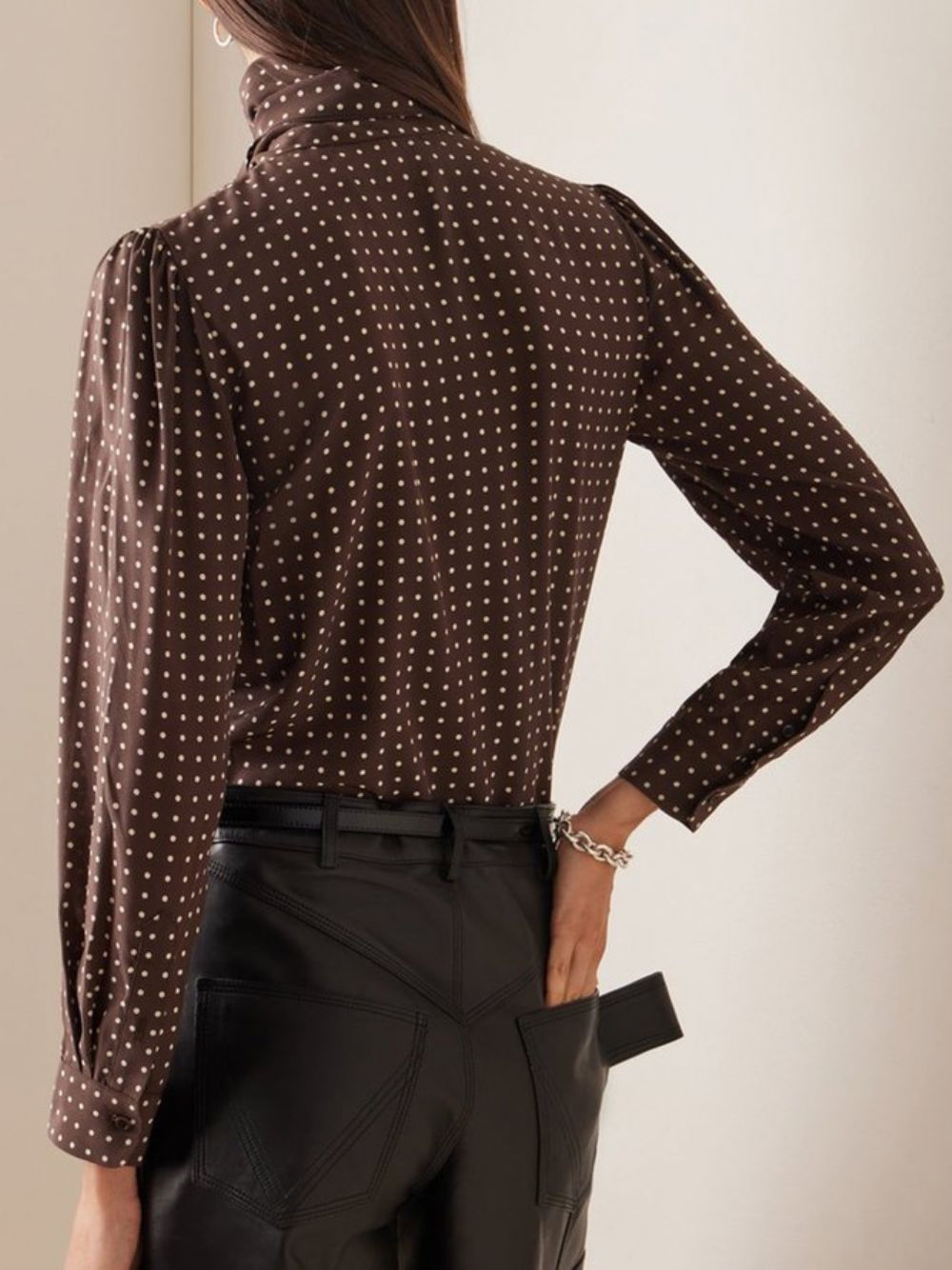 Urban Opstaande Kraag Polkadots Strik Blouse