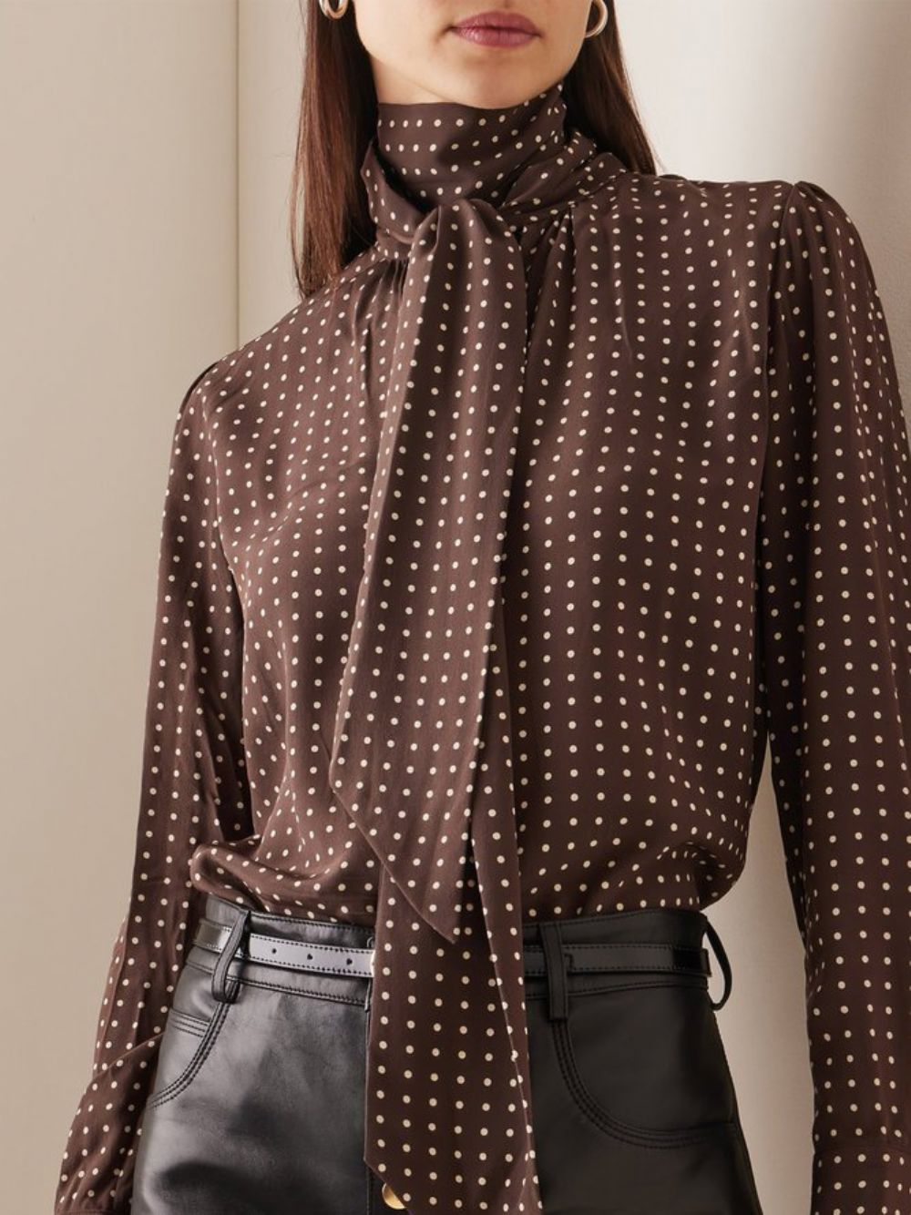 Urban Opstaande Kraag Polkadots Strik Blouse