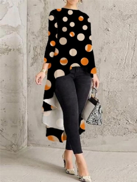 Urban Ronde Hals Polkadots Onregelmatige Blouse Met Lange Mouwen