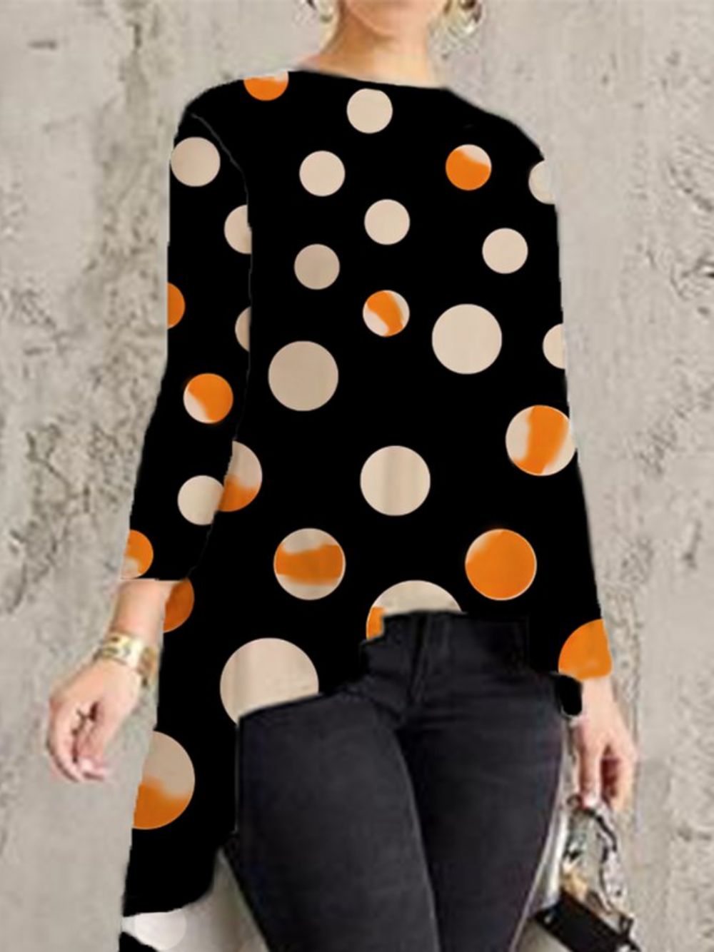 Urban Ronde Hals Polkadots Onregelmatige Blouse Met Lange Mouwen