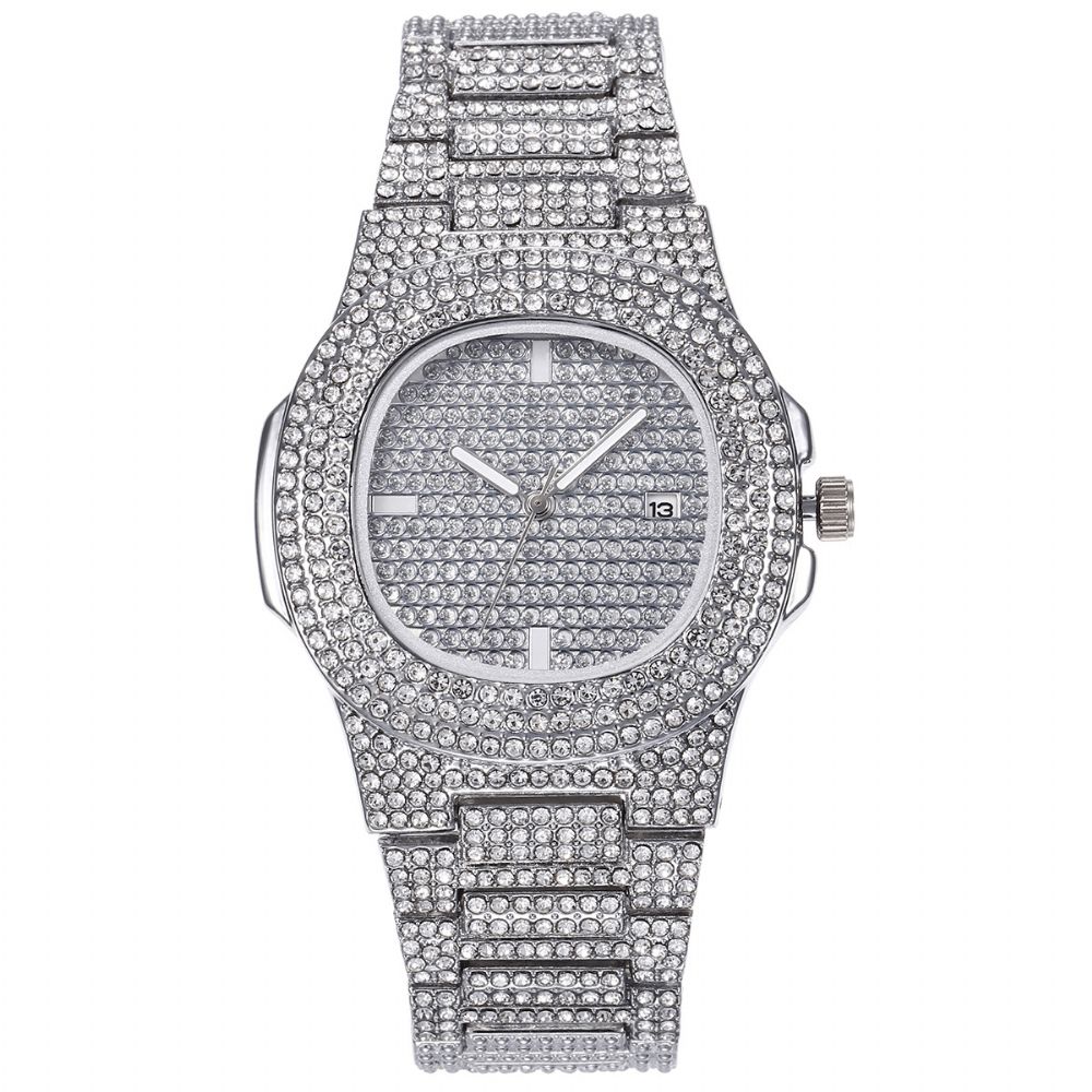 2 Stks Set Luxe Mode Vrouwen Horloge Set Bling Ingelegd Strass Quartz Horloge Sieraden Gift: