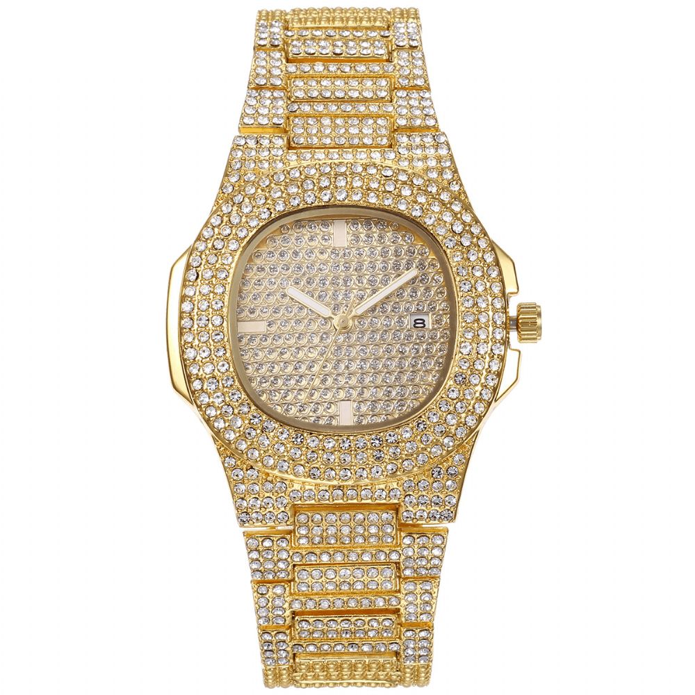 2 Stks Set Luxe Mode Vrouwen Horloge Set Bling Ingelegd Strass Quartz Horloge Sieraden Gift: