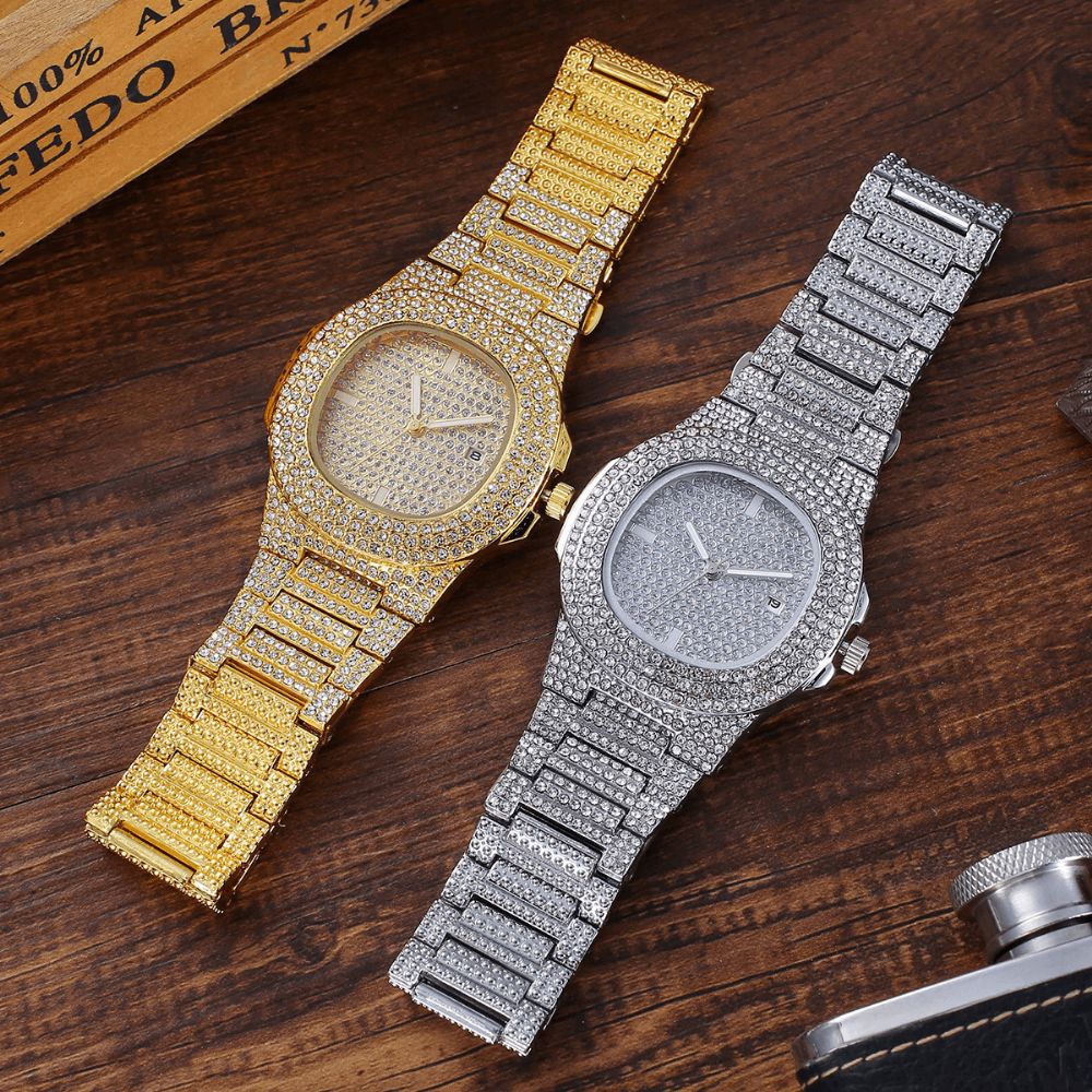 2 Stks Set Luxe Mode Vrouwen Horloge Set Bling Ingelegd Strass Quartz Horloge Sieraden Gift: