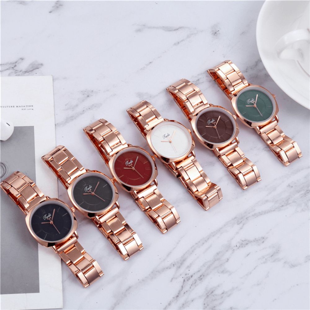 A0498 Mode Waterproof Simple Dial Dames Roestvrij Stalen Band Quartz Horloge