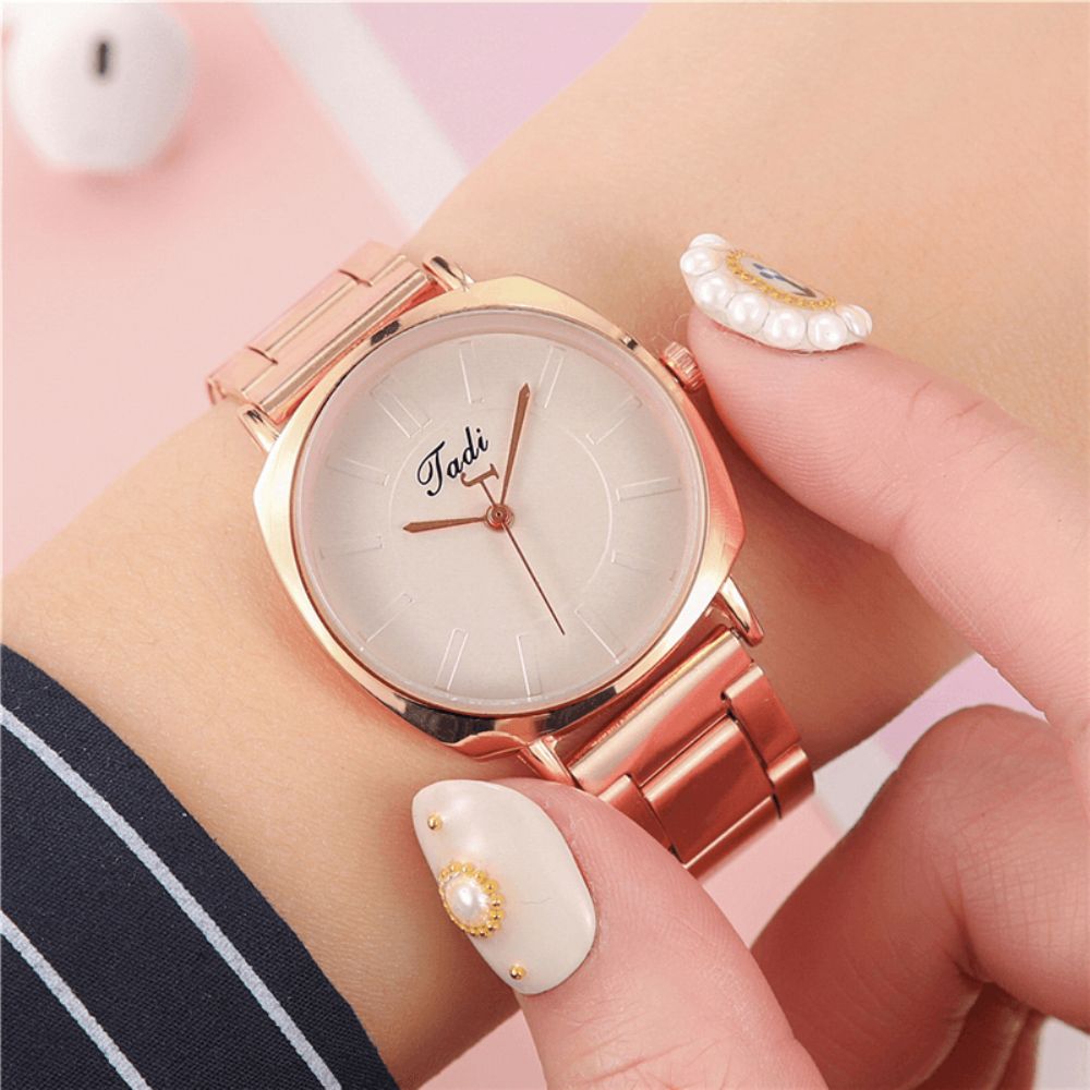 A0498 Mode Waterproof Simple Dial Dames Roestvrij Stalen Band Quartz Horloge