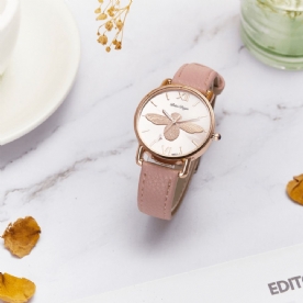 A0554 Mode Leuke Dames Horloges Rose Gold Case Lederen Band Romeinse Cijfers Bee Quartz Horloges