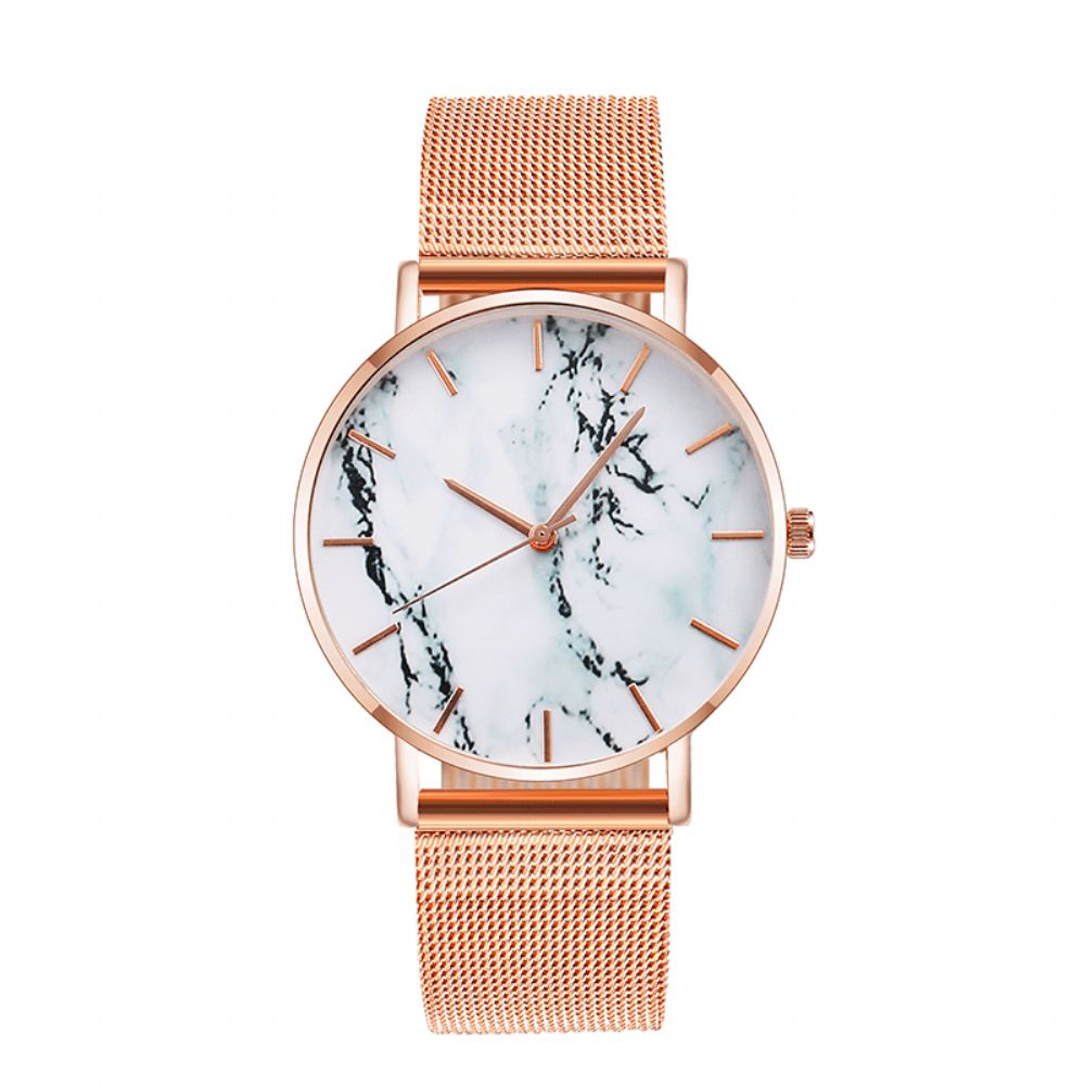 A0556 Leisure Sport Vrouwen Horloge Legering Case Mesh Band Verstelbare Vouwsluiting Creatieve Marmer Quartz Horloges