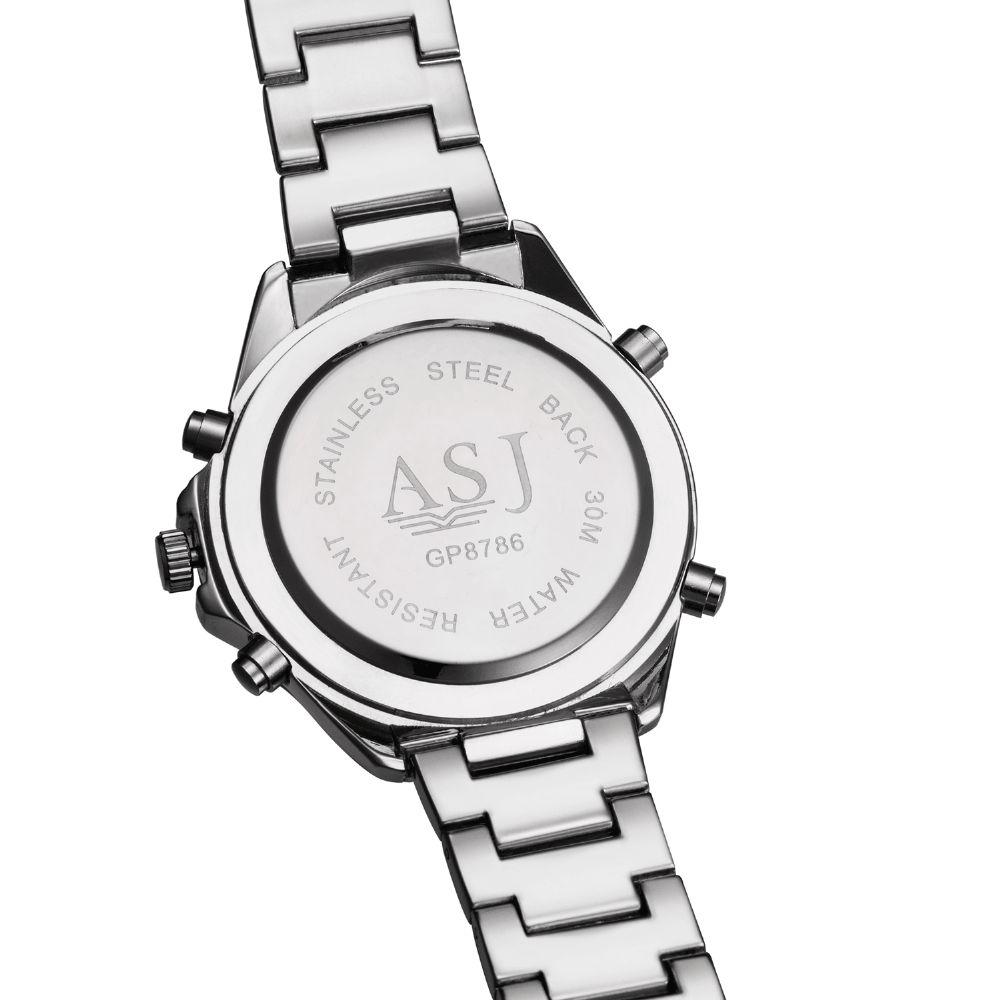 Asj Casual Sports Met Kalender Wijzerplaat Roestvrij Stalen Band Waterdicht Heren Quartz Horloge