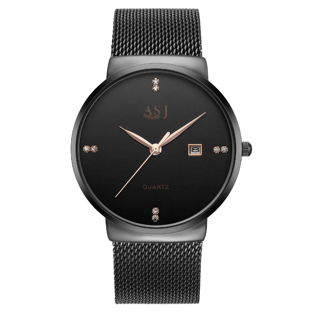 Asj Heren Ultradunne Kast Heren Casual Wijzerplaat Zakelijke Stijl Kalender Quartz Horloge