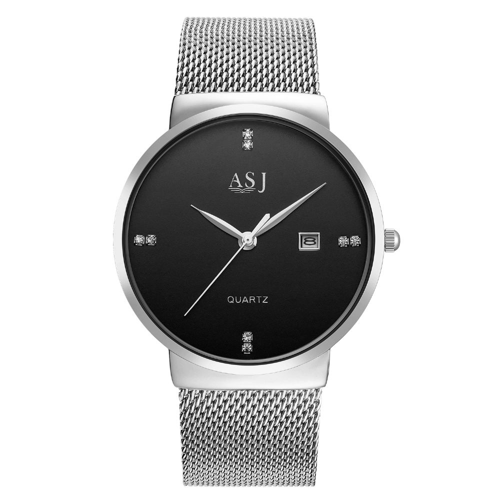 Asj Heren Ultradunne Kast Heren Casual Wijzerplaat Zakelijke Stijl Kalender Quartz Horloge