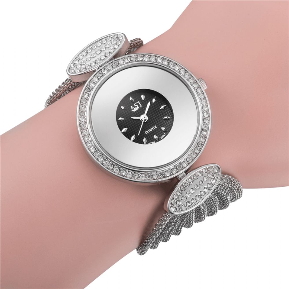 Asj Mode Uniek Ontwerp Grote Wijzerplaat Mesh Armband Dames Quartz Horloge