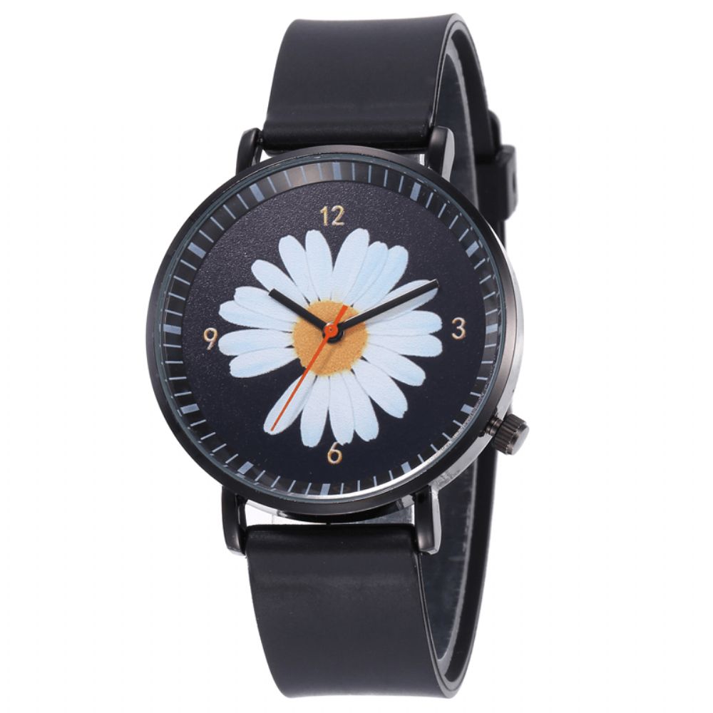 B0108 Mode Leuke Dames Horloges Grote Drie-Hand Wijzerplaat Zwart Drie-Dimensionale Kleine Daisy Quartz Horloge