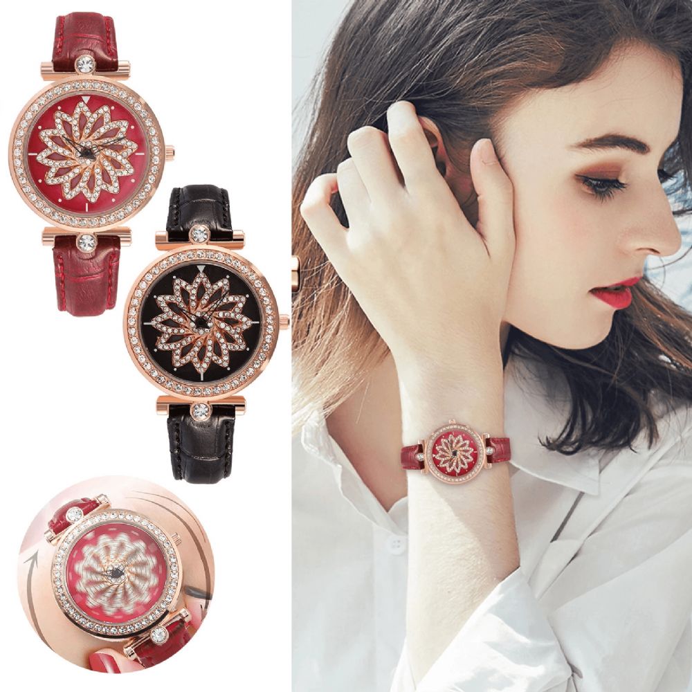 Bakeey Luxe Mode Roterende Bloem Oppervlak Riem Mesh Band Horloge Vrouwen Sieraden Modieus Charmant Dames Quartz Horloge