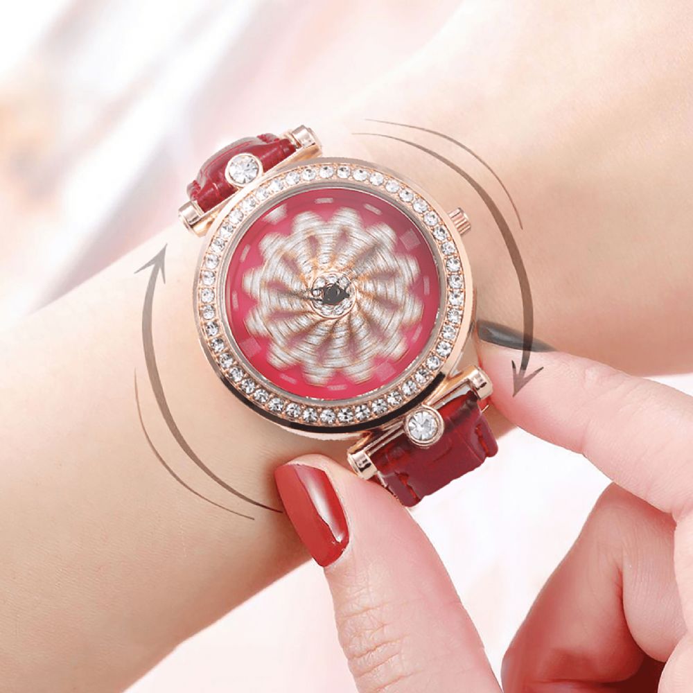 Bakeey Luxe Mode Roterende Bloem Oppervlak Riem Mesh Band Horloge Vrouwen Sieraden Modieus Charmant Dames Quartz Horloge