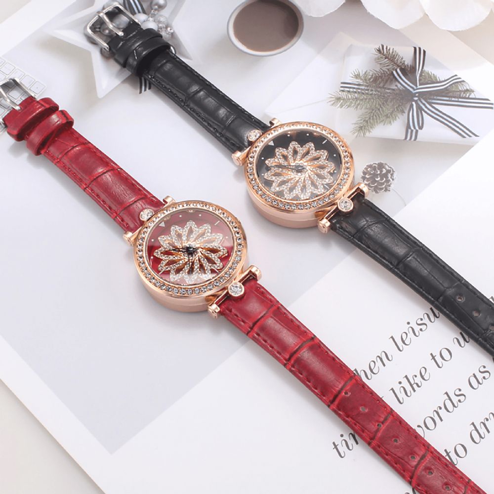 Bakeey Luxe Mode Roterende Bloem Oppervlak Riem Mesh Band Horloge Vrouwen Sieraden Modieus Charmant Dames Quartz Horloge