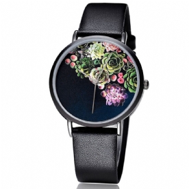 Baosaili 1011 Mode Dames Ultradunne Horlogekast Bloempatroon Wijzerplaat Lederen Band Quartz Horloge