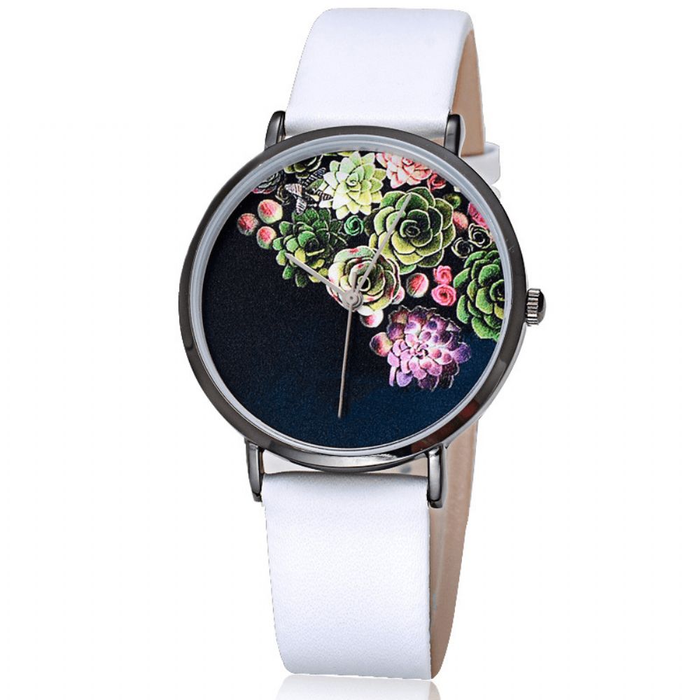 Baosaili 1011 Mode Dames Ultradunne Horlogekast Bloempatroon Wijzerplaat Lederen Band Quartz Horloge