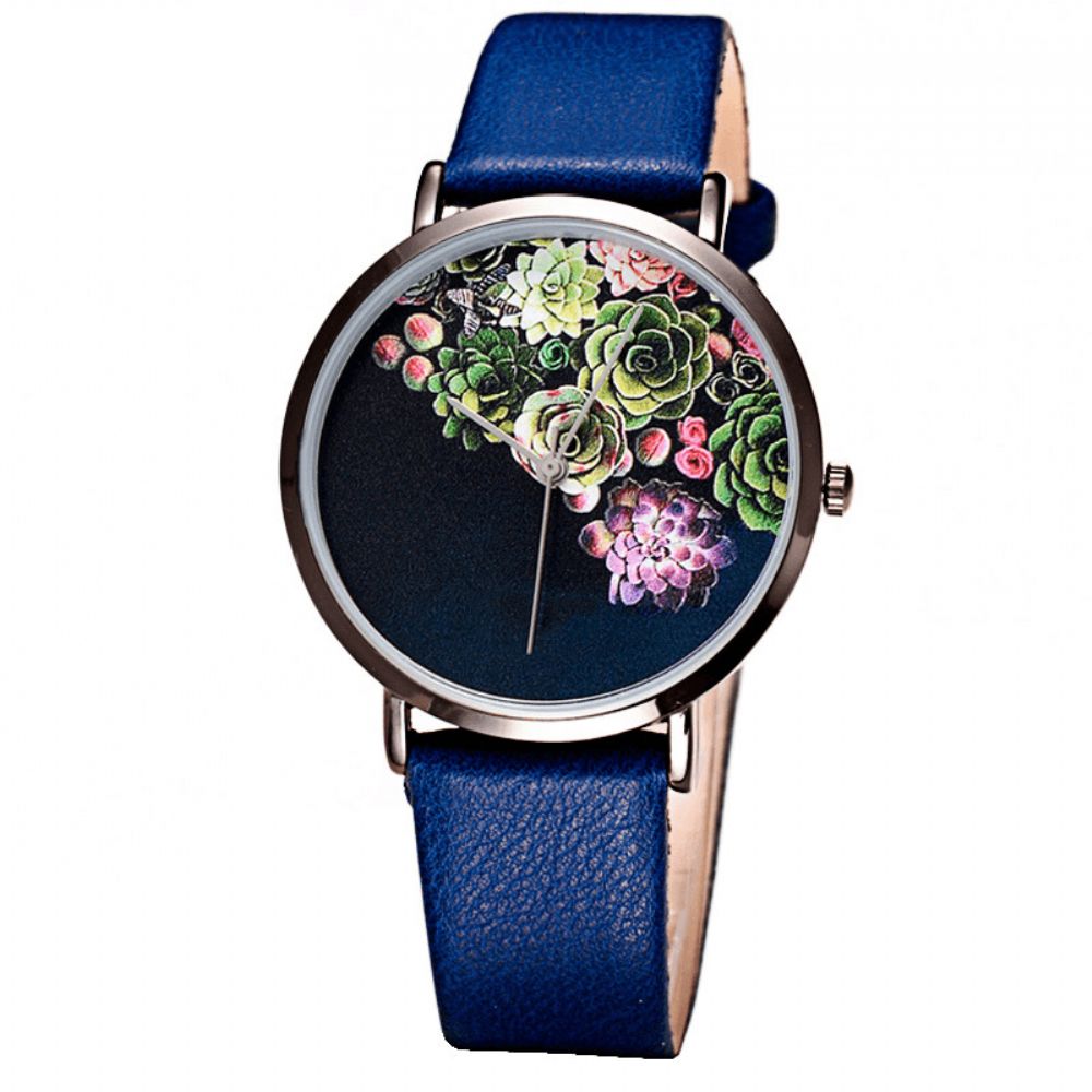 Baosaili 1011 Mode Dames Ultradunne Horlogekast Bloempatroon Wijzerplaat Lederen Band Quartz Horloge