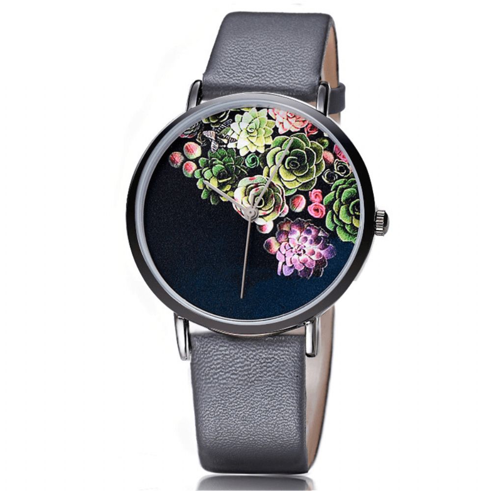 Baosaili 1011 Mode Dames Ultradunne Horlogekast Bloempatroon Wijzerplaat Lederen Band Quartz Horloge