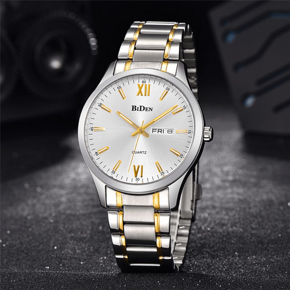 Biden 0032 Volledig Stalen Waterdichte Herenhorloge Casual Stijl Kalender Quartz Horloges