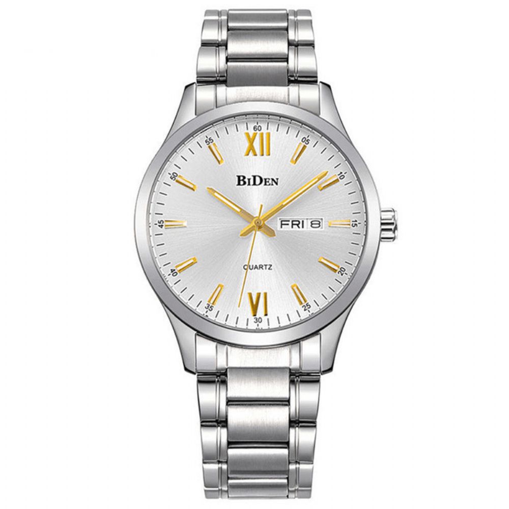 Biden 0032 Volledig Stalen Waterdichte Herenhorloge Casual Stijl Kalender Quartz Horloges