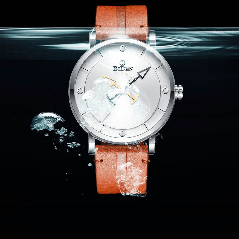 Biden 0161 Casual Stijl Heren Polshorloge Lederen Band 3Atm Waterdichte Quartz Horloges