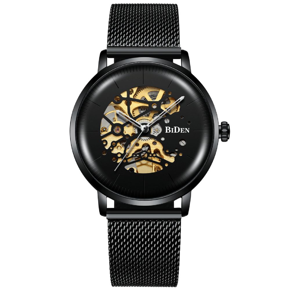 Biden Bd0052 Mesh Roestvrij Stalen Band Automatisch Mechanisch Horloge Zakelijke Stijl Herenhorloge