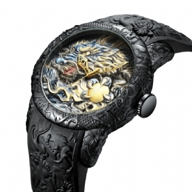 Biden Bd129 Retro Dragon Chinese Stijl Heren Polshorloge Waterdicht Siliconen Band Quartz Horloge