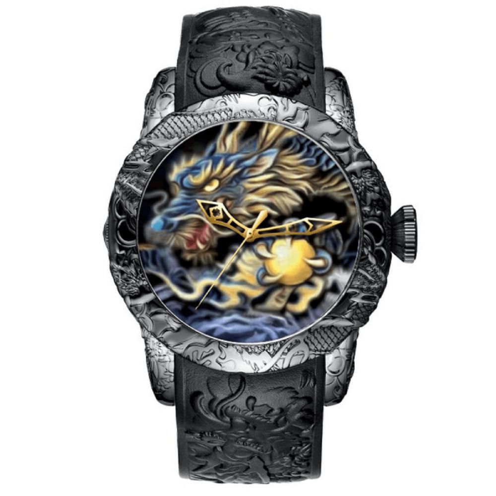 Biden Bd129 Retro Dragon Chinese Stijl Heren Polshorloge Waterdicht Siliconen Band Quartz Horloge