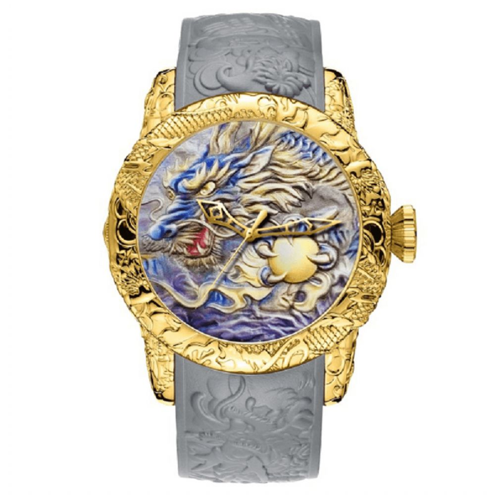 Biden Bd129 Retro Dragon Chinese Stijl Heren Polshorloge Waterdicht Siliconen Band Quartz Horloge