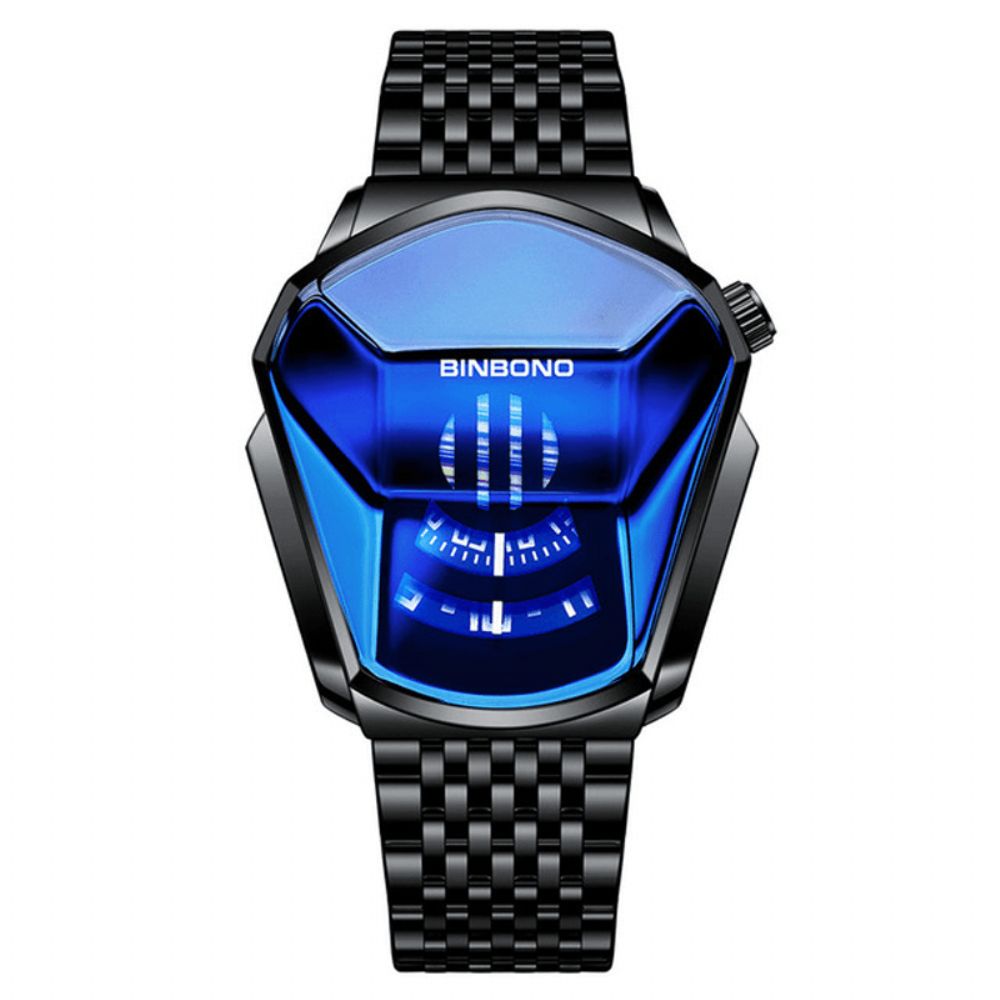 Binbond Mode Herenhorloge Creatieve Dila Geometrische Vorm Cool Locomotief Heren Roestvrij Stalen Band Quartz Horloge