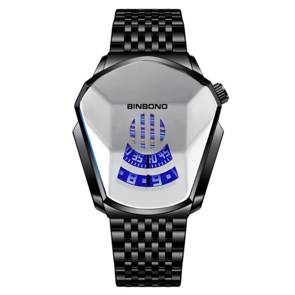 Binbond Mode Herenhorloge Creatieve Dila Geometrische Vorm Cool Locomotief Heren Roestvrij Stalen Band Quartz Horloge