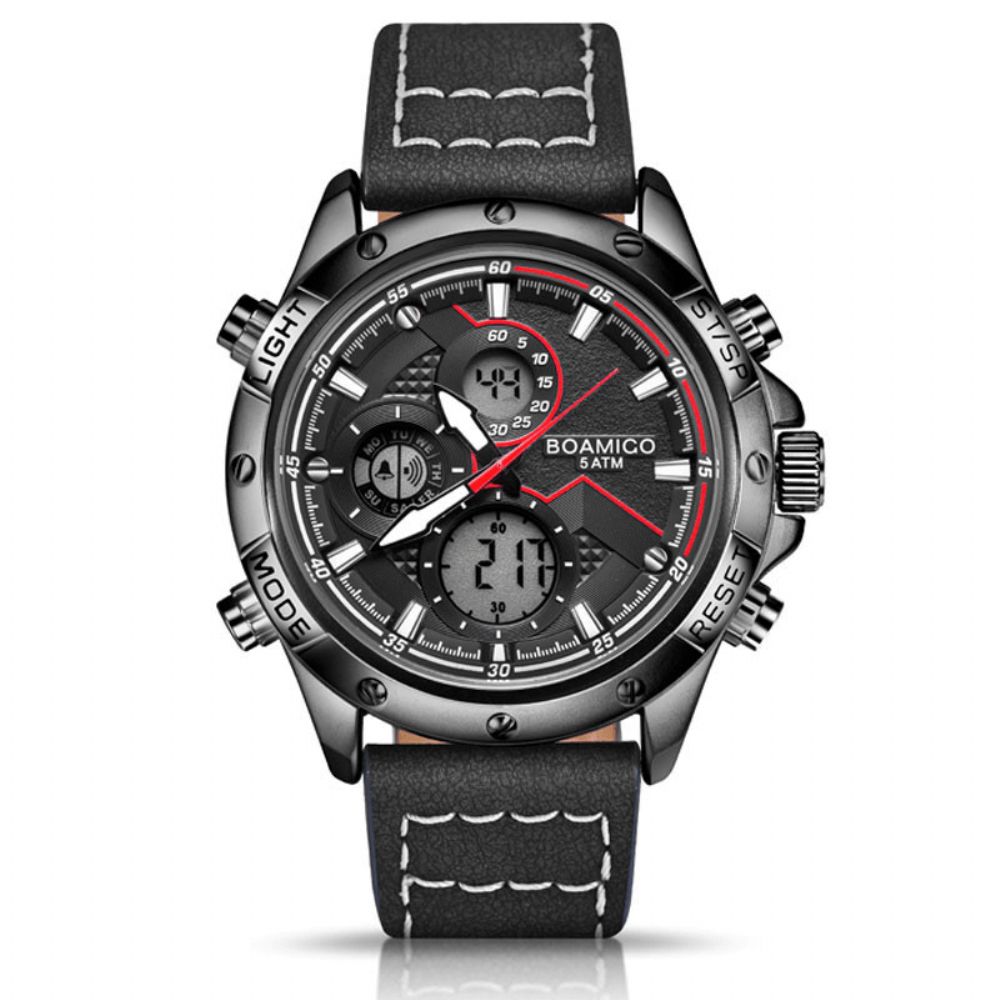 Boamigo F546 Mode Heren Digitaal Horloge Datum Week Display Chronograaf Led Licht Sport Dual Display Horloge