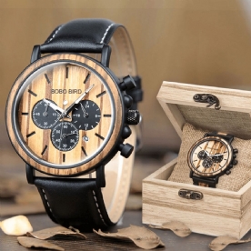 Bobo Bird P09 Heren Casual Houten Datumweergave Horloges Quartz Horloge Met Doos