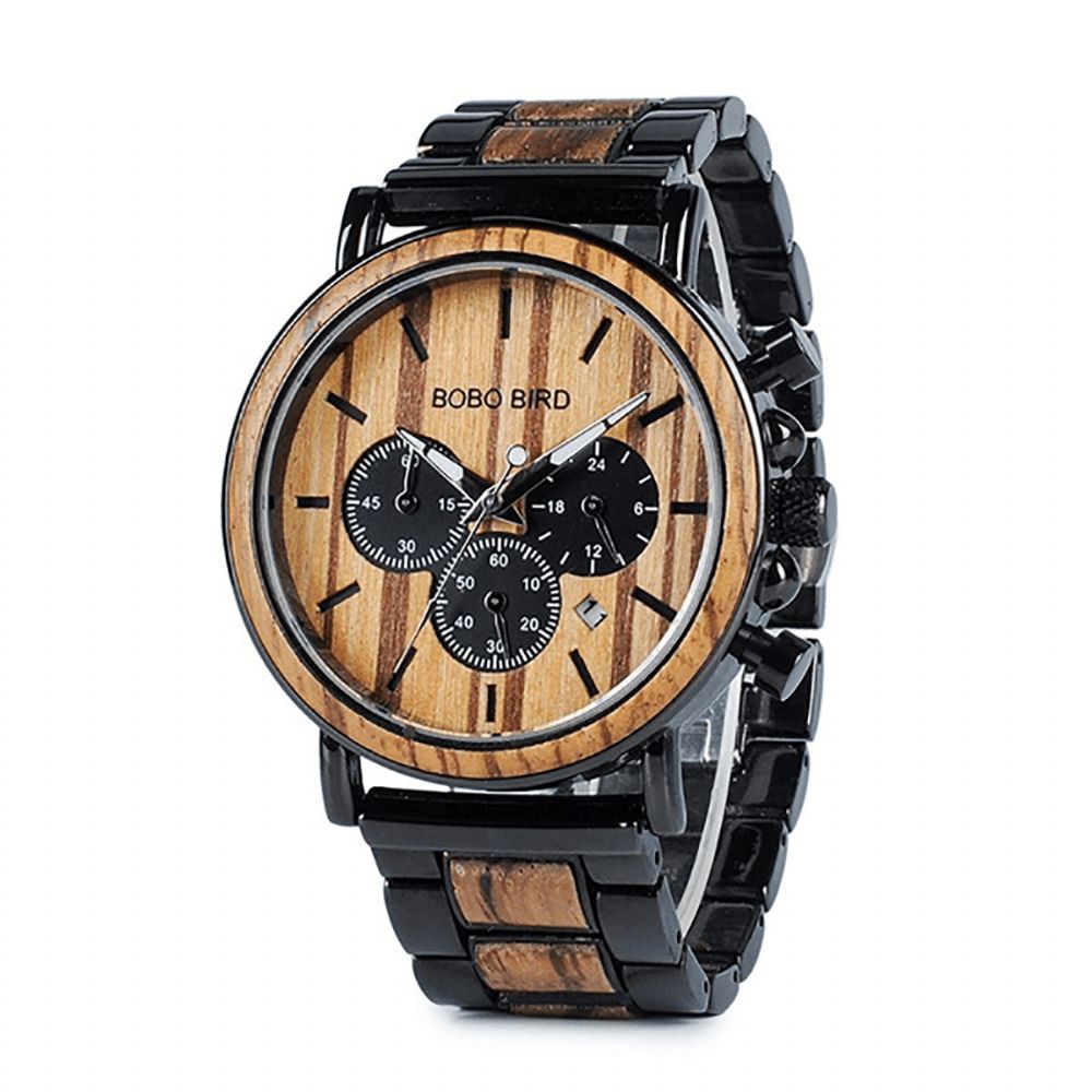 Bobo Bird P09 Heren Casual Houten Datumweergave Horloges Quartz Horloge Met Doos