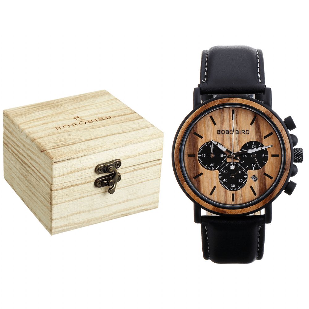 Bobo Bird P09 Heren Casual Houten Datumweergave Horloges Quartz Horloge Met Doos