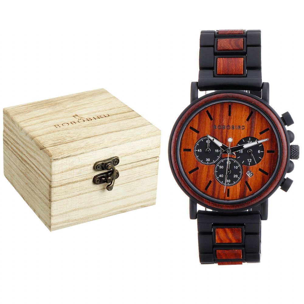 Bobo Bird P09 Heren Casual Houten Datumweergave Horloges Quartz Horloge Met Doos