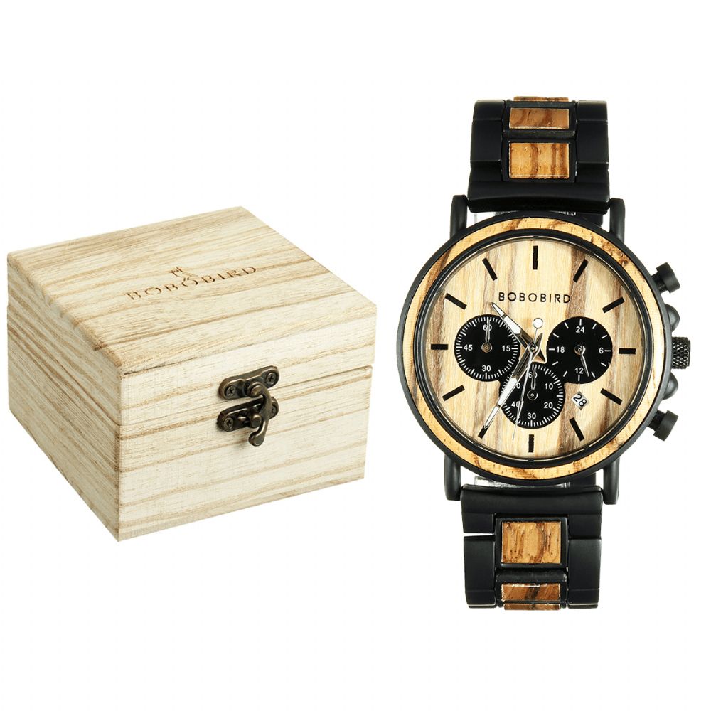 Bobo Bird P09 Heren Casual Houten Datumweergave Horloges Quartz Horloge Met Doos