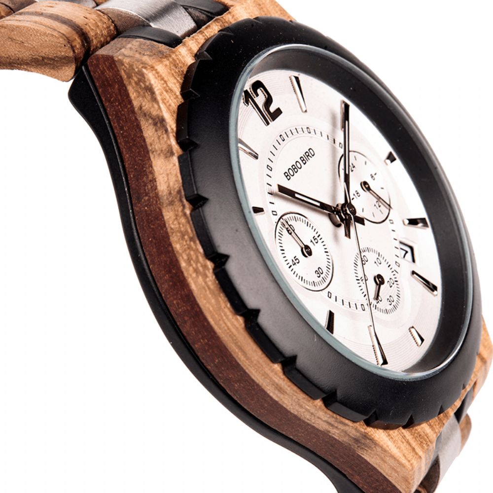 Bobo Bird R22 Ultradunne Chronograaf Herenpolshorloge Houten Creatief Kwartshorloge