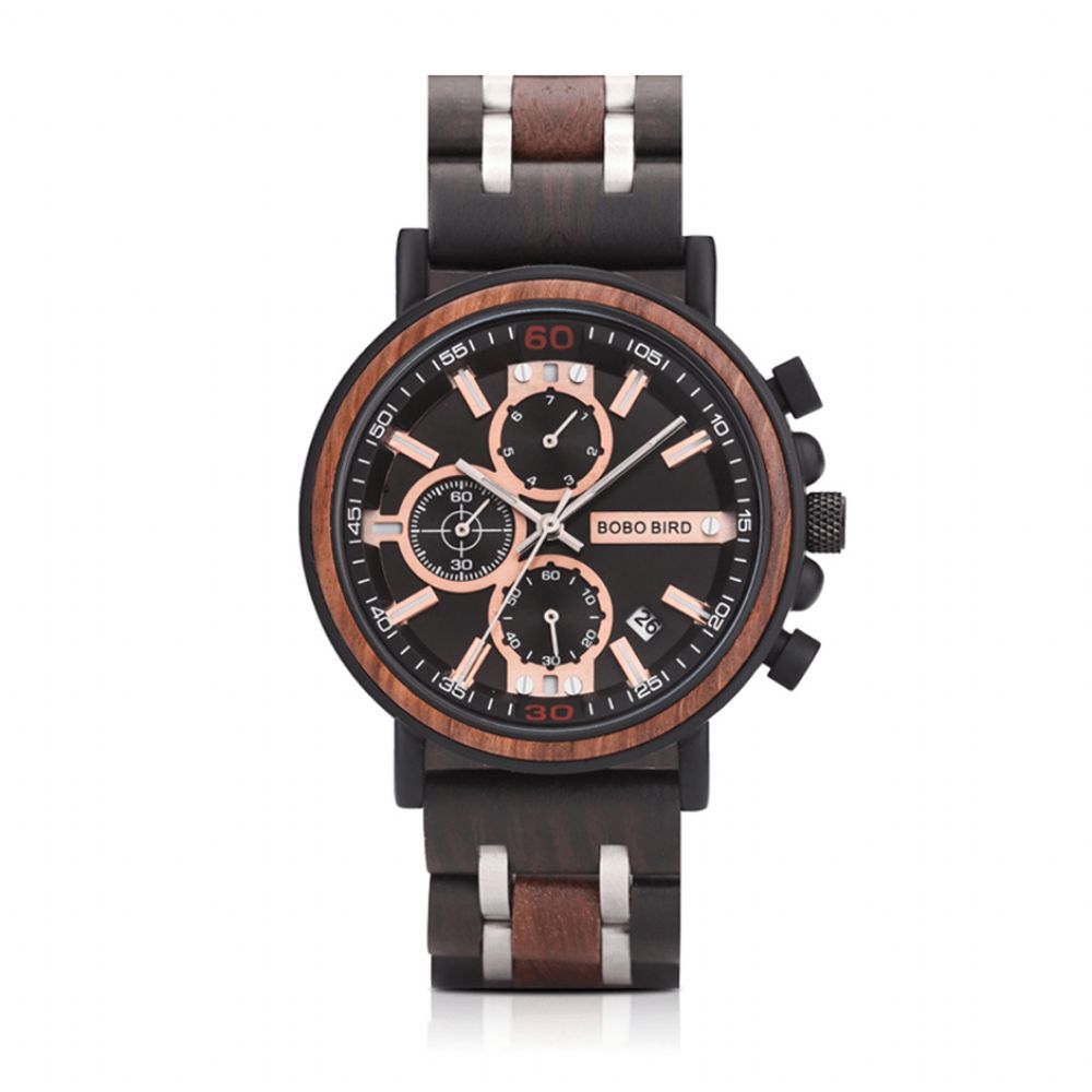 Bobo Bird S18-1 Heren Houten Lichtgevende Hand Datumweergave Horloges Quartz Horloge