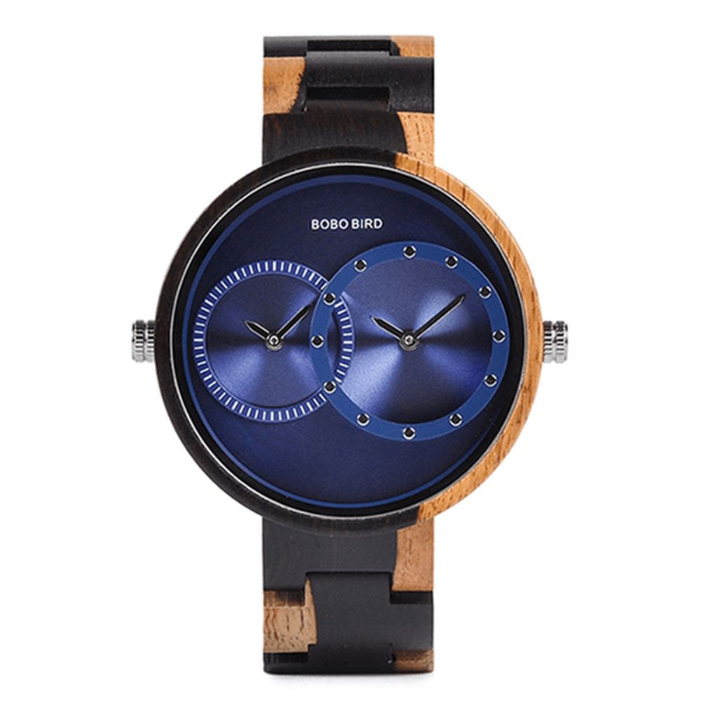 Bobo Bird W-R10 Twee Tijdzones Creatief Horloge Houten Dames Heren Quartz Horloges