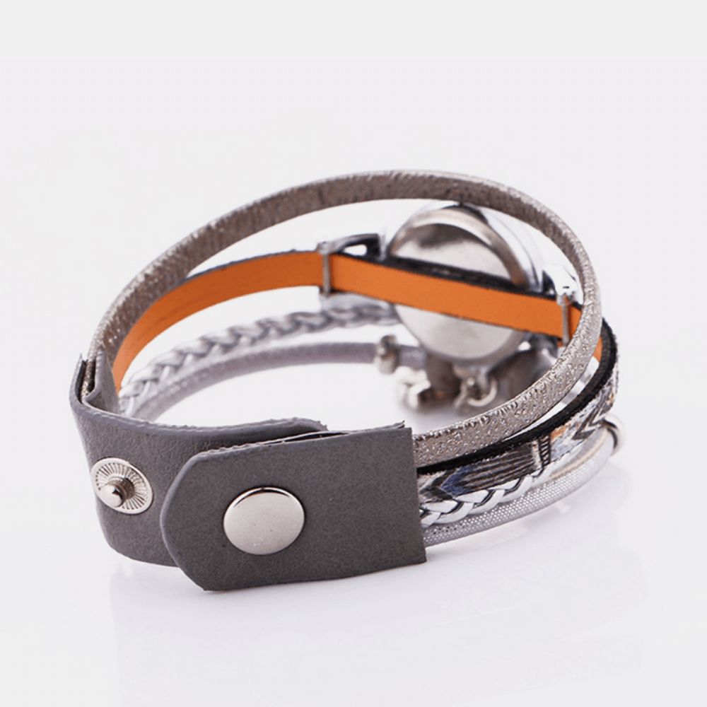 Boheemse Schattige Uil Lederen Armband Horloge Etnische Metalen Strass Meerlagige Polshorloges