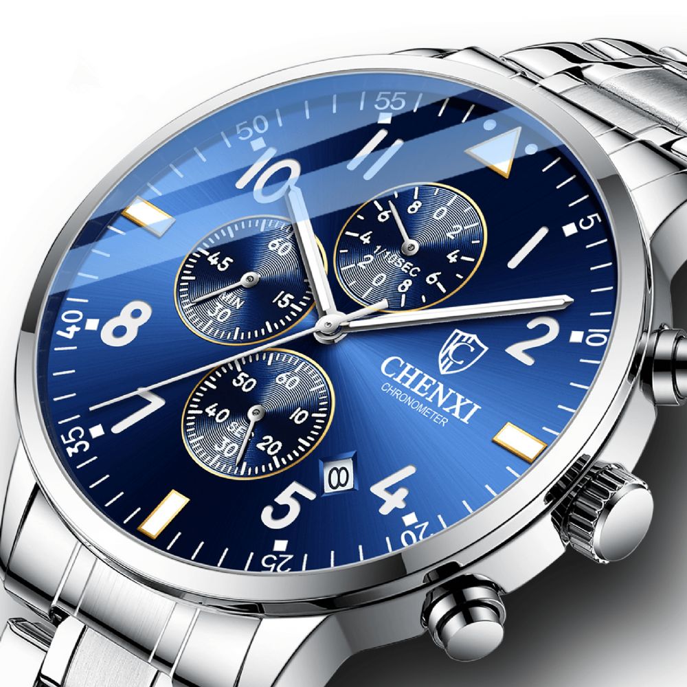 Business Heren Full Steel Quartz Horloge Waterdicht Datum Klok Legering Herenhorloge