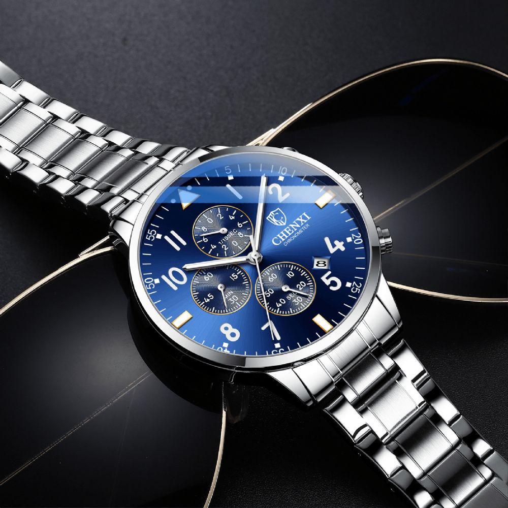 Business Heren Full Steel Quartz Horloge Waterdicht Datum Klok Legering Herenhorloge