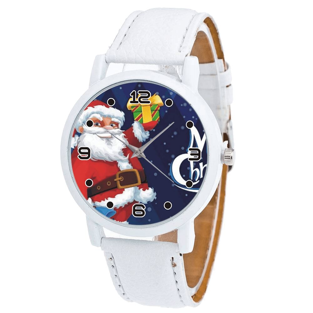 Cartoon Kerstman Met Sterrenhemel Patroon Pu Lederen Band Kid Horloge Mode Kinderen Quartz Horloge