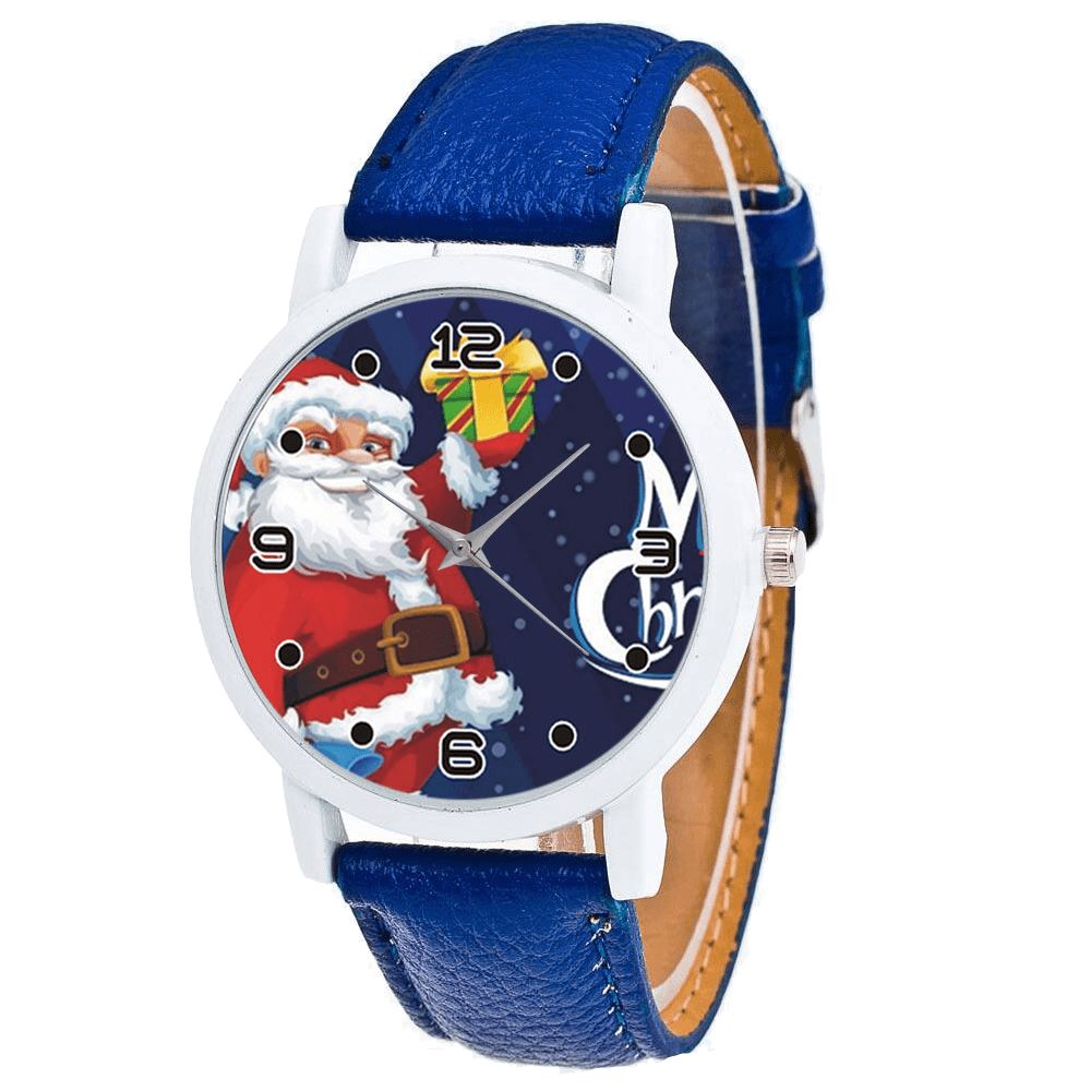 Cartoon Kerstman Met Sterrenhemel Patroon Pu Lederen Band Kid Horloge Mode Kinderen Quartz Horloge